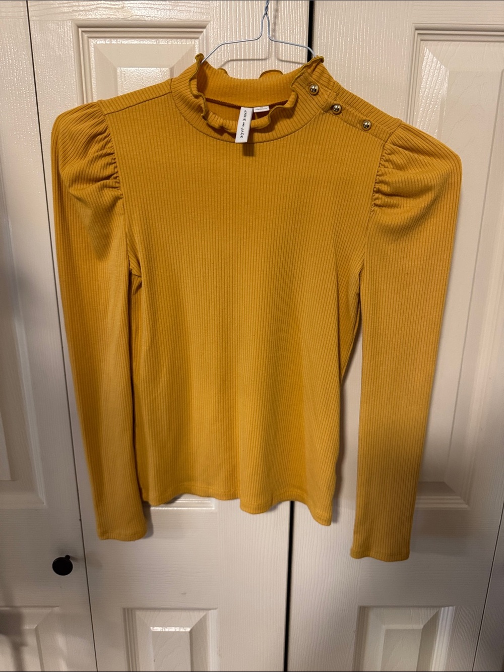 Janie and Jack Mustard Ribbed Puff-Sleeve Button-Shoulder Top